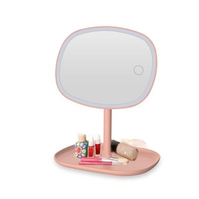 China White Square Lighted Personalized Rotary Touch Switch Fashionable Plastic Chassis Storage Make Up LED Vanity Mirror for sale