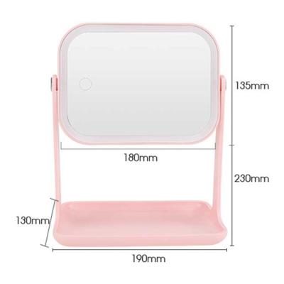 China Portable Pink Natural Square Switch Injection Plastic Lighted Storage Frame Fashionable Cosmetic Led Makeup Mirror for sale