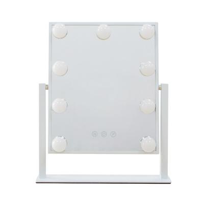 China Lighted Fashionable Aluminum Middle Touch Switch Lighted White Square Custom Makeup Led Light Hollywood Mirror for sale