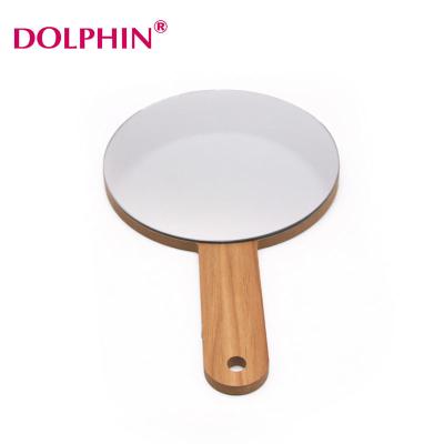 China Custom Personalized Personalized Hand Held Wooden Handle Mirror Profession Circular Hairdresser Makeup for sale