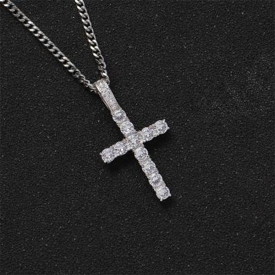 China Hiphop Couples Stock Jewelry Crystal Zircon And Hip Hop S925 Silver Cross Pendant Necklace for sale