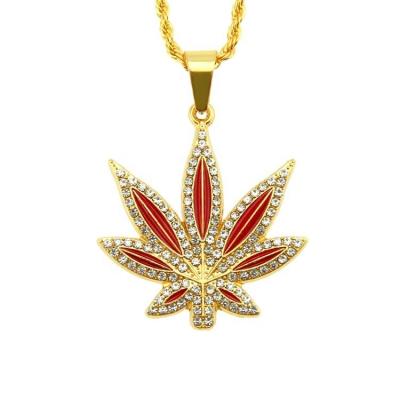 China Hip Hop Hip Hop Gold Twist Running Chain With Alloy Maple Leaf And Rhinestone Oil Pendant Necklace for sale