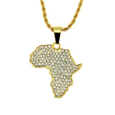 China Hiphop Running Hip Hop Twist Chain With Alloy And Rhinestone Africa Map Pendant Necklace for sale