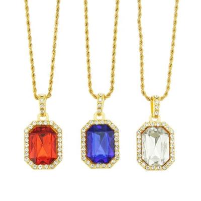 China Hiphop Hip Hop Gold Twist Running Chain With Alloy And Colorful Glass 3D Gemstones Pendant Necklace for sale