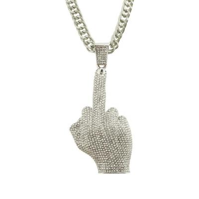 China Factory Wholesale Hiphop Alloy Big Hop And Diamond Middle Finger Hip Pendant Necklace for sale