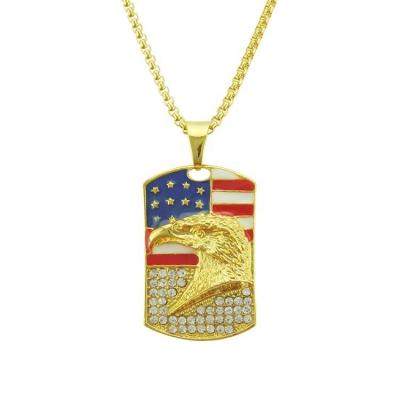 China Hiphop Running Hip Hop Gold Box Chain With Diamond American Flag Eagle And Alloy Pendant Necklace for sale