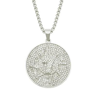 China Hip Hop Running Hip Hop Box Chain With Alloy And 3D Diamond Number 7 Round Card Pendant Necklace for sale