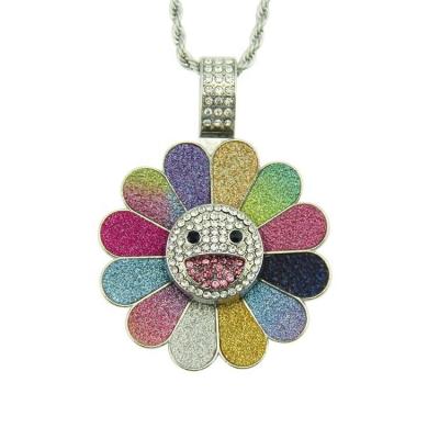 China Hip Hop Hip Hop Twist Running Chain With Diamond Sun Rotating Alloy Colorful Flower Pendant Necklace for sale