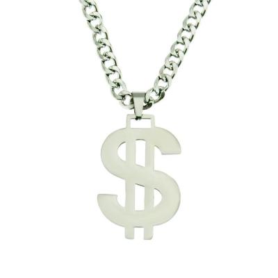 China Stainless Steel Running Shiny Dollar Sign Hop Hop Hip Hop Pendant Necklace for sale