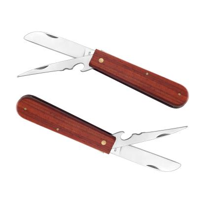 China Non-variable Professional Garden Grafting Tools Wood Handle Multi Function Folding Knife Grafting Mushroom Pocket Knives for sale