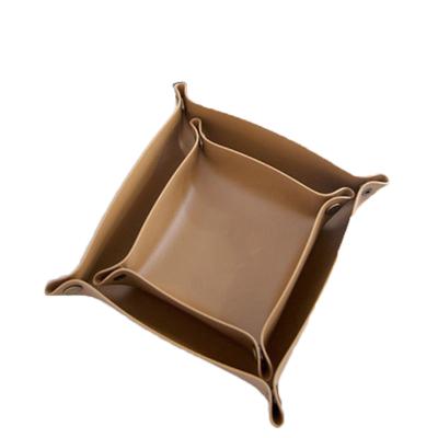 China New Viable Stylish Small Leather Box Tray Leather Serving Trays PU Leather Tray Storge Folding Dice Storage for sale