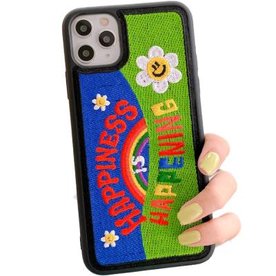 China Hot Leather Embroidered Shockproof Silicone Phone Case For Mobile Phone Shockproof Cover for sale