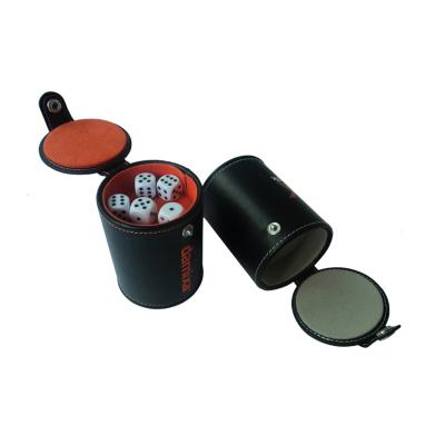 China KTV.Bar.Family Entertainment Promotional Leather Beer Dice Mug With Lid Logo Custom Dice Shaker Dice Mug for sale