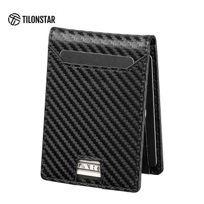 China Slim Bi-Fold Card Slots & 2021 Wholesale RFID Pocket Real Cash Card Holders High Quality Slim Wallet Men's Carbon Fiber Leather Bifold Wallet for sale