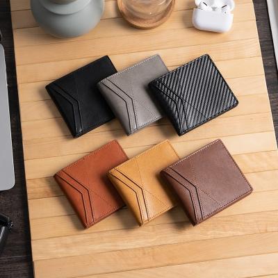 China RFID Sample Provided Men's Short Styles Wallet With Bills Pocket Thin Minimalist Bi-fold Leather Wallet for sale