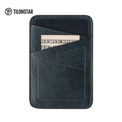 China Promotional Custom Slim Genuine Leather Wallet Stretch RFID Card Holder Top Cover Durable Gift Mobile Phone Card Holder For Phone Case for sale