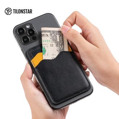 China Real Leather 3M Adhesive Stick On Card Holder Case Phone Pouch Sleeve Pocket Durable Phone Case Wallet Credit Card ID for sale