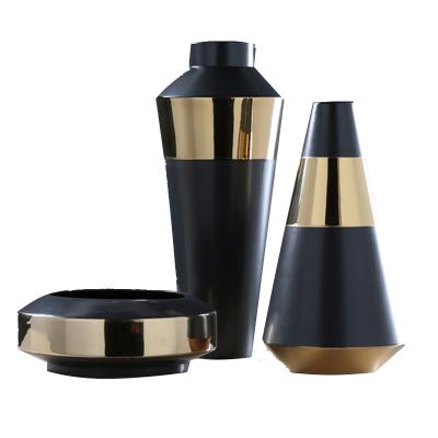 China Black Nordic Minimalist Creative Simple Gold Home Conical Ceramic Vase for sale