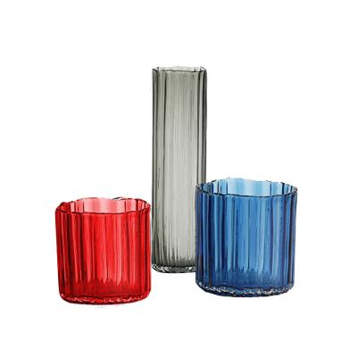 China Fashion Simplicity Colored Transparent Vertical Corrugated Hydroponic Glass Vase for sale