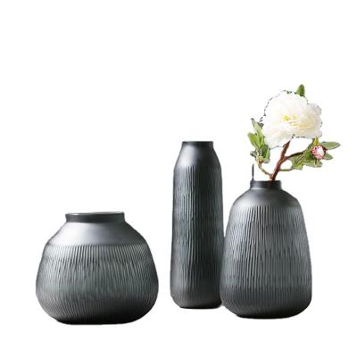 China Vertical Wavy Smoke Gray Black Glass Fashion Simplicity Creative Soft Decoration Vase for sale