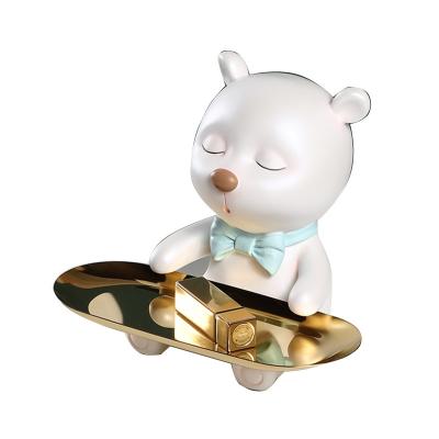 China China Cartoon Bear Tray Desktop Small Ornament Living Room Screen Home Key Storage Resin Decoration for sale