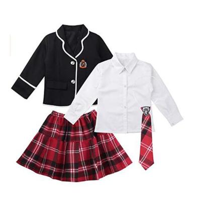 China Girls Breathable Outfits Pleats Mini Skirt White Shirt Suit Jacket Classic School Uniform zu verkaufen