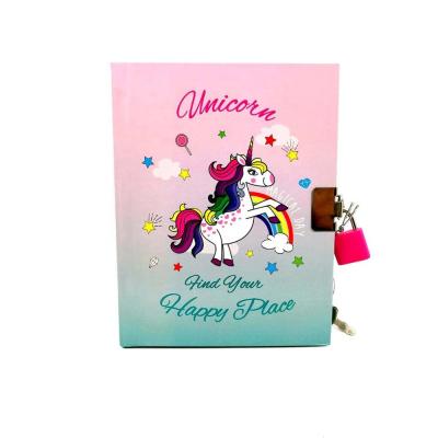 China Cute Hardcover Cartoon Unicorn Notebook With Lock for sale