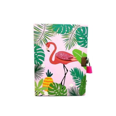 China Custom Hardcover Stationery Locking Gift Paper Flamingo Notebook for sale