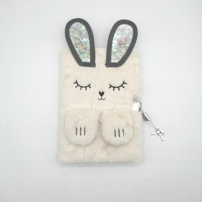 China 2021 Hardcover Book Cute Rabbit Embroidery Plush Notebook WithLock for sale