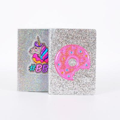 China Unicorn and Glitter Donut Design PVC Coating Silver Glitter Notebook for Kids for sale