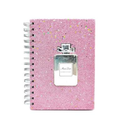 China Custom Glitter Spiral Binding Perfume Bottle Glitter Notebook Wholesale for sale