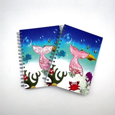 China Custom Printing Hardcover Mermaid Cover Hard Spiral Cover Liquid Notebook for sale