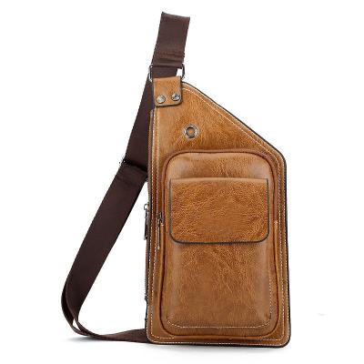 China Newspaper Used Custom Fashion Travel Casual Single Shoulder Chest Bag PU Leather Cross Body Bag Messenger For Men for sale