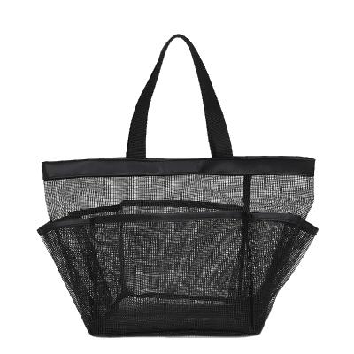 China Fashion Large Capacity Mesh Tote Bag Black Net Women Large Travel Toiletry Makeup Cosmetic Bag For Make Up for sale