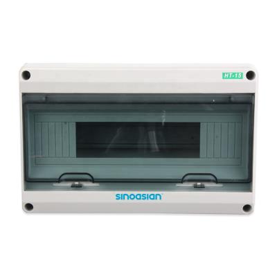 China HT-15 PC ABS IP65 15 way din rail electric power single phase mcb outdoor waterproof plastic distribution box for sale