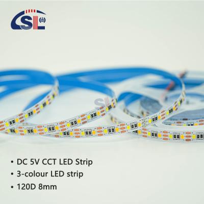 China Adjustable Color Temperature LED Strip Light 120 LEDs/m Dual Color 8MM Not Waterproof for sale