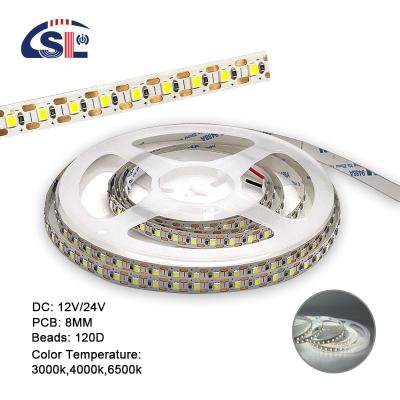 China 2200 lm High Brightness 2835 120led/m LED Strip 8mm Width 12V 24V Single Cut Light Strip for sale