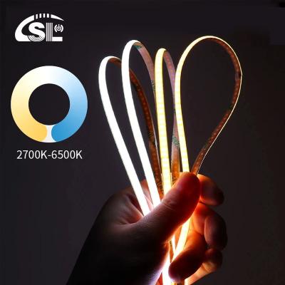 China Ultrathin 5mm 10mm 3Wires 2700-6500K Dimmable Bicolor LED COB Strip for Room Decoration for sale