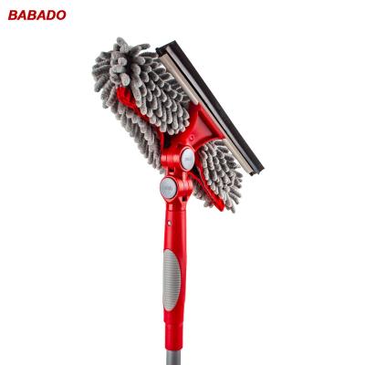 China BABADO Chenille Cleaning Window Glass Wiper Double Sided Long Handle Viable Head 2 Telescopic Rotary Push Buttons for sale