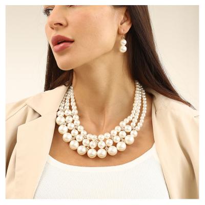 China Jewerly Jewelry Set Fashion Multilayer Gold Plated Big Pearl Statement Necklace For Women Bridal Jewelry Sets for sale