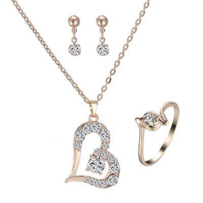 China Factory Wholesale TRENDY Jewelry Set For Love Romantic Heart Rhinestone Gold Color Women Charm Necklace Pendant Valentine's Day Gift for sale