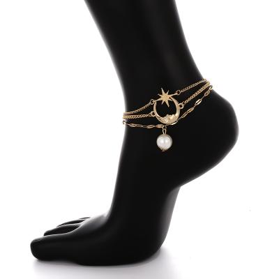 China Newest Design Feet Jewelry Fashion Trendy Simple Temperament Beach Multilayer Stars Moon Anklets Women for sale