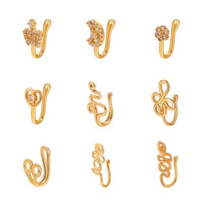 China New Punk Creative Gold Plated Zircon Crown Moon Copper Inlaid Love Non Piercing Clip On Nose Rings For Women for sale