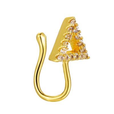 China New Punk Fashion Copper Zircon Inlaid Geometric Triangle Non Piercing Face Nose Ring Cuffs For Women for sale