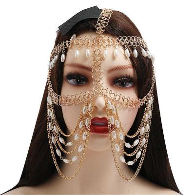 China Environmentally Friendly Belly Dance Headdress Mask Chain For Women Simulated Pearl Face Chain Fashion Jewelry For Nightclub Party Accessories for sale