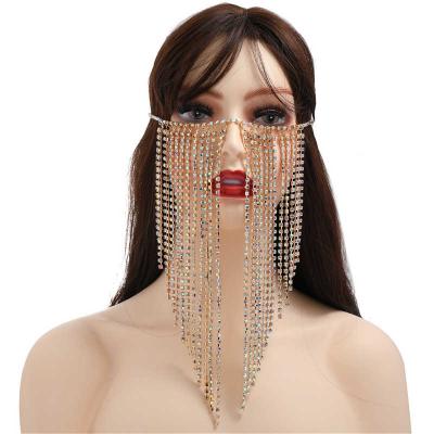 China Chain Face Chain Veil Headdress Women Gold Plating Rhinestone Head Cover Wholesale Environmentally Friendly Tassel Headdress for sale