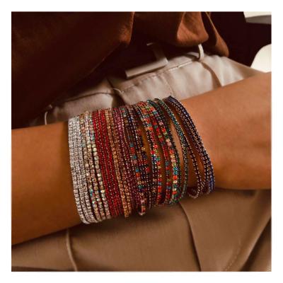 China TRENDY 9 Colors Fashion Charm Crystal Rhinestone Stretch Tennis Bracelets Gold Plated For Women for sale