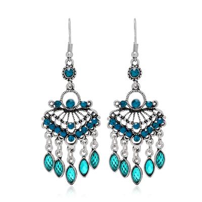 China Factory new fashion BOHEMIA retro style antique silver alloy hollow ethnic rhinestone earrings Bohemian women women for sale