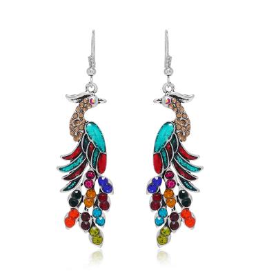 China Factory New Design BOHEMIA Style Vintage Enamel Peacock Ethnic Rhinestone Wholesale Bohemian Earrings For Women for sale