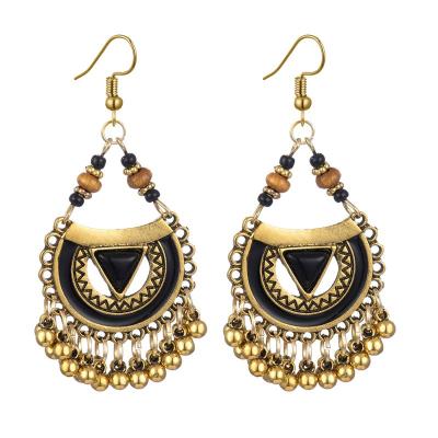 China Factory Wholesale Ethnic Triangle Turquoise Retro Pearl Tassel Bohemian Earrings for sale